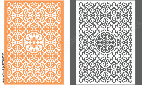  Modern abstract geometric patterns with floral grid,
 lattice, curved lines. Moroccan style ornaments.
 Vector stencil for wood, metal. Aspect ratio 1:2
traditional
 islamic art
jali cutting design