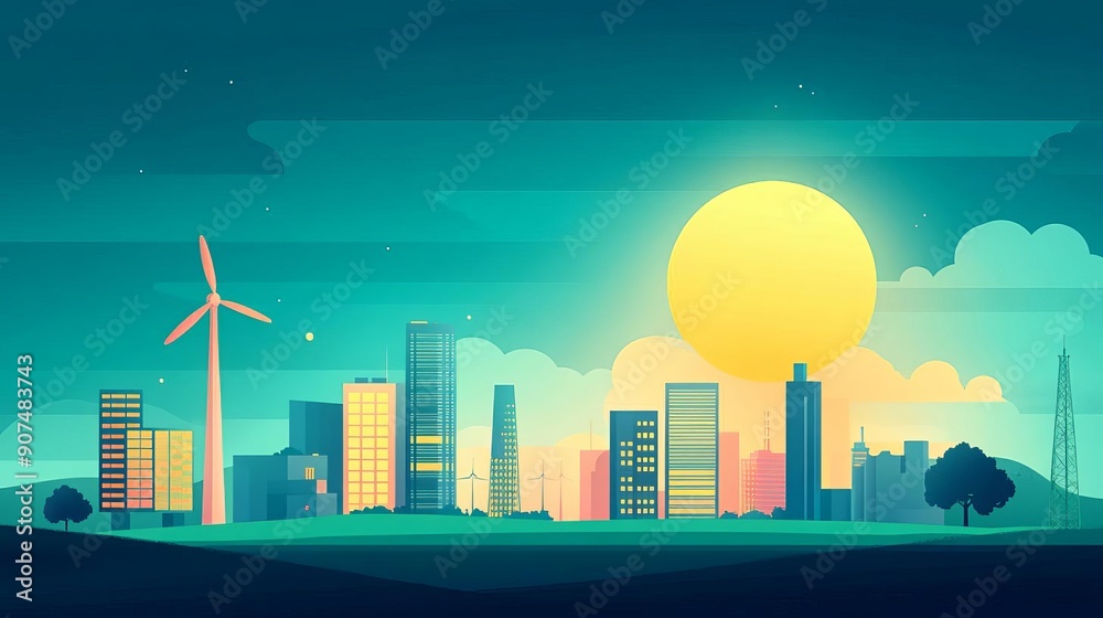 Fototapeta premium Renewable energy projects, carbon offset, flat design illustration