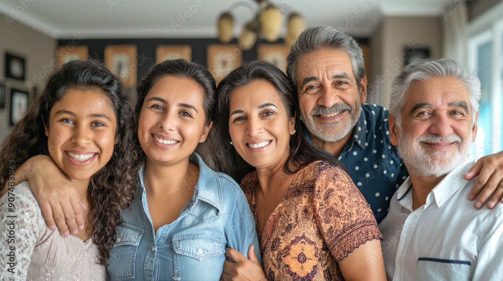 A family of five people are smiling and posing for a picture A family of five people are smiling and posing for a picture