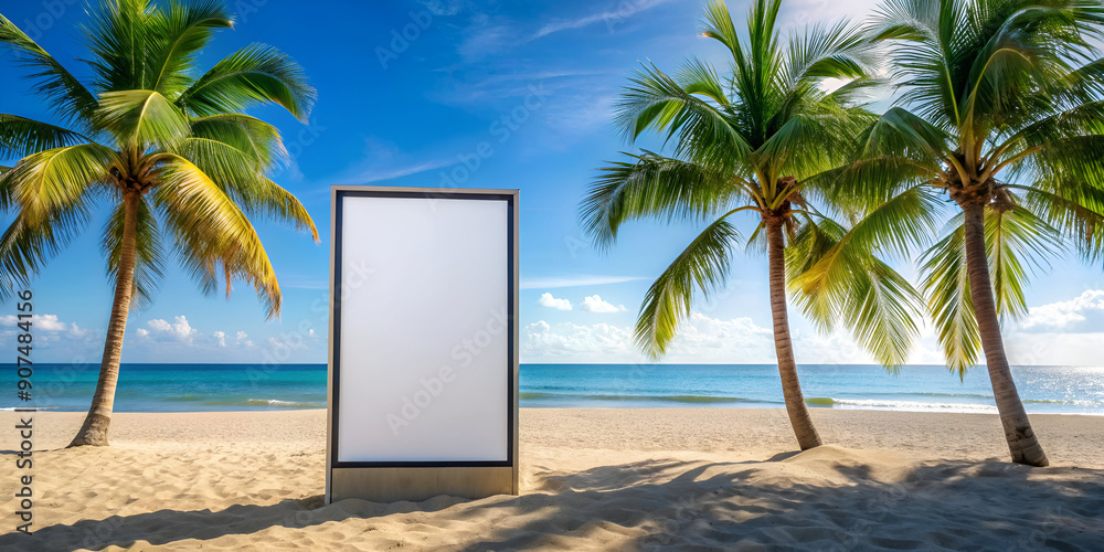 blank billboard on a tropical beach, perfect for advertising or mockup purposes. blank billboard on a tropical beach, perfect for advertising or mockup purposes.