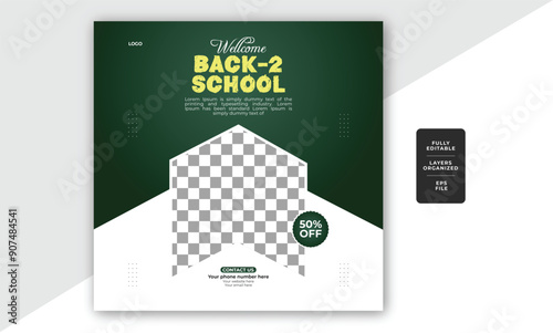 back to school social media template or Instagram banner vector design