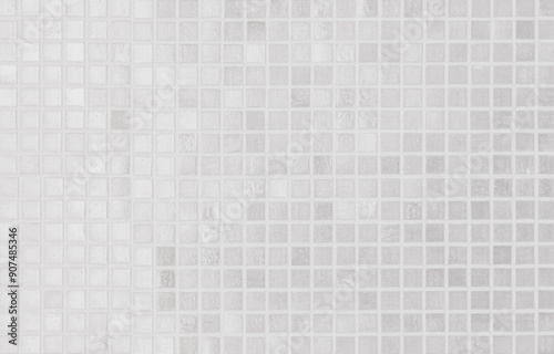 White tile wall background bathroom texture. Ceramic brick wall and floor tiles mosaic background in bathroom clean. Design pattern geometric with grid wallpaper decoration.