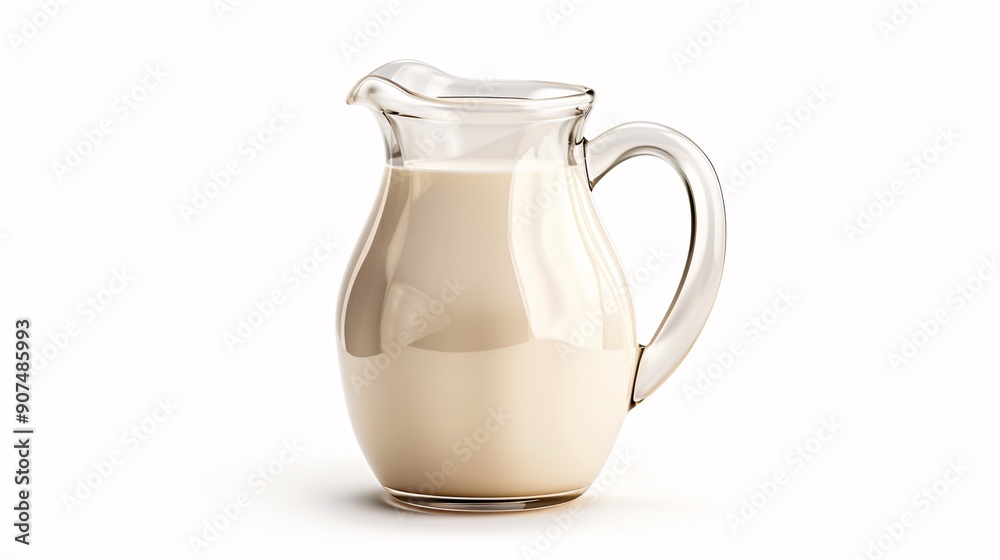 Crystal pitcher filled with creamy milk against a blank background. Crystal pitcher filled with creamy milk against a blank background.