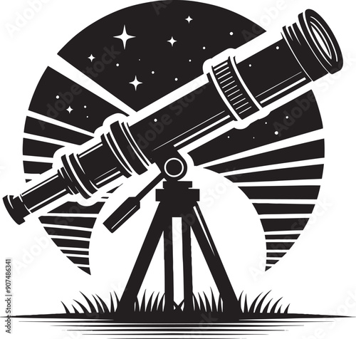 Astronomy Telescope equipment silhouette vector illustration isolated on a white background