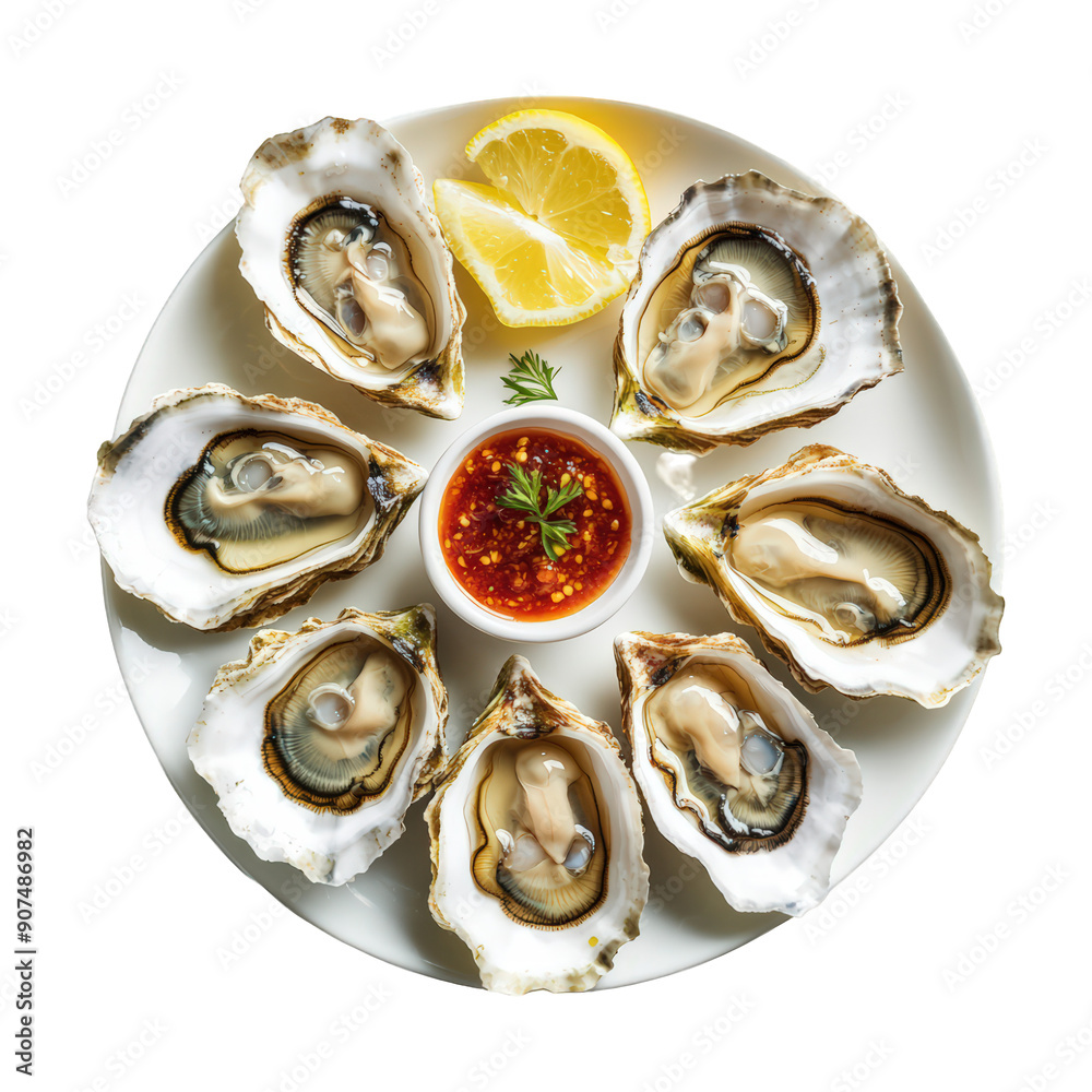 Plate Of Oysters With Lemon Wedges And Hot Sauce On Transparent Png Background For Gourmet Seafood Advertisements . Generative ai Plate Of Oysters With Lemon Wedges And Hot Sauce On Transparent Png Background For Gourmet Seafood Advertisements . Generative ai