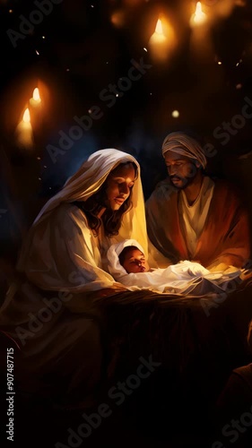 Nativity scene with the holy family in African style