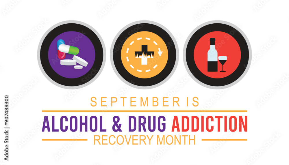 National Alcohol and Drug Addiction Recovery Month is observed every year on September.Holiday concept background, placard, banner design template Vector illustration background design. National Alcohol and Drug Addiction Recovery Month is observed every year on September.Holiday concept background, placard, banner design template Vector illustration background design.