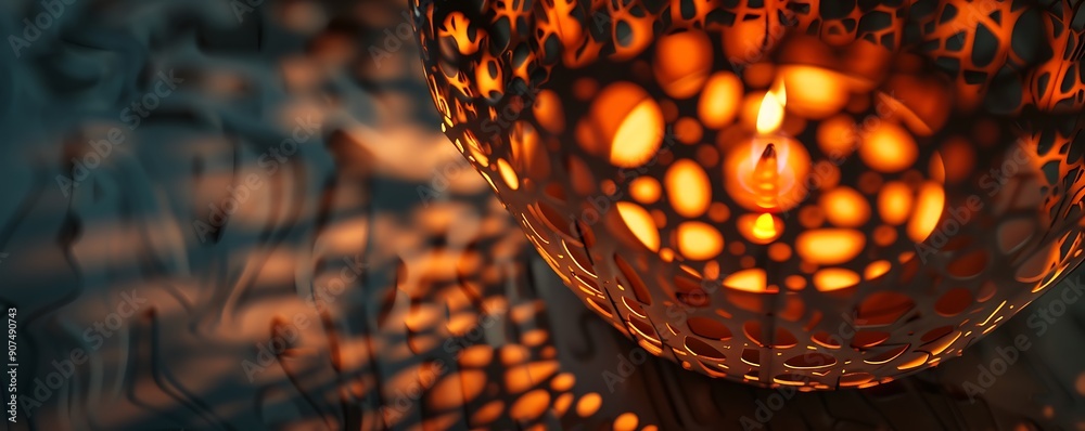 Obraz premium Close-up of a lantern's flame flickering inside its delicate paper structure, casting intricate shadows.