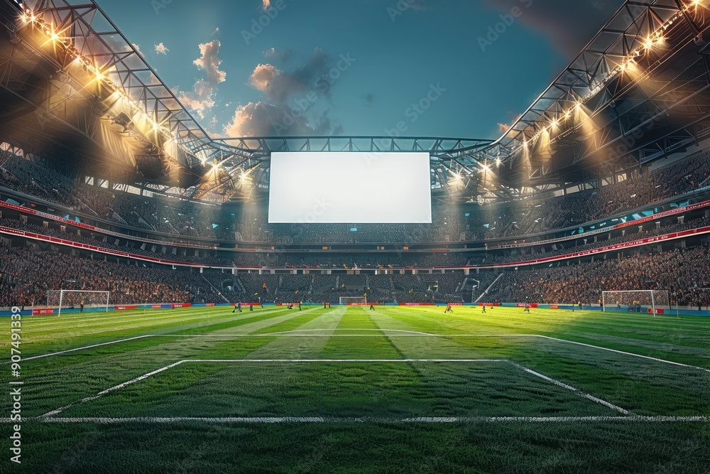 Empty Football Stadium with Large Blank Screen.