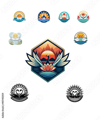 Latest 9 Logo of rising sun in water swan
