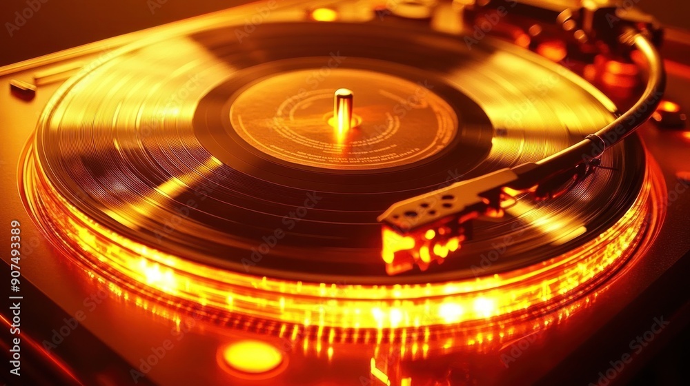 Vinyl Record Player in Warm Light