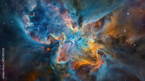 Cosmic Nebula Swirls of Color and Light in a Celestial Background AI Generative