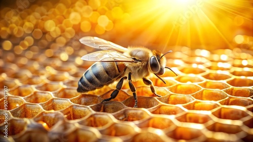 Golden Glow: A Bee on a Honeycomb  Generative AI