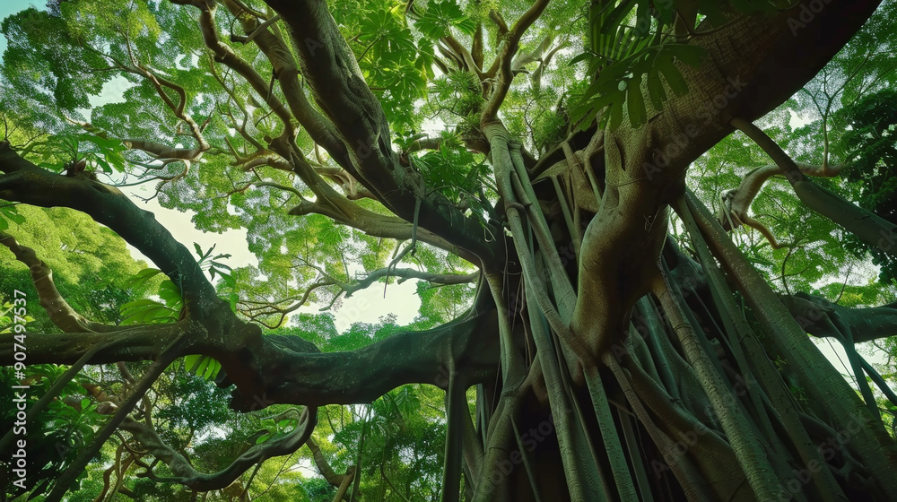 Fototapeta premium Majestic 500-Year-Old Banyan Tree. Generative AI