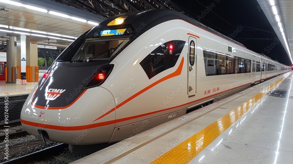 Modern High-Speed Train at a Railway Station