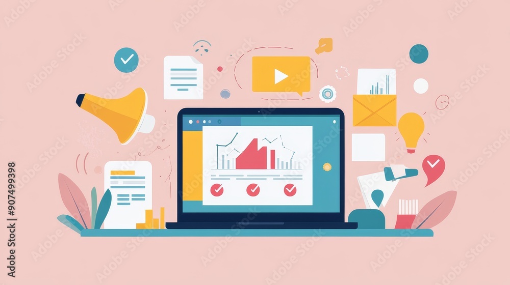 Streamlined Online Advertising, Modern Minimalist Layout with Soft Marketing Tools Emphasizing Digital Strategies on Laptop Screen. Streamlined Online Advertising, Modern Minimalist Layout with Soft Marketing Tools Emphasizing Digital Strategies on Laptop Screen.