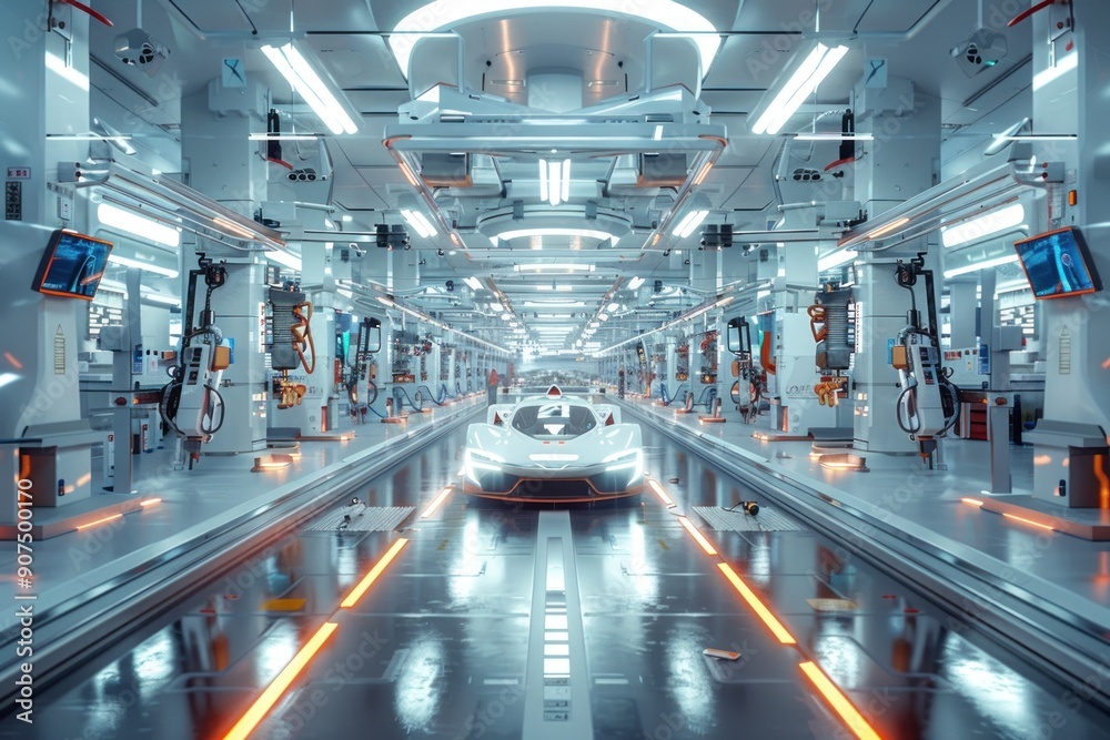 Obraz premium Futuristic Car Assembly Line.