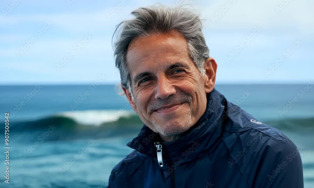 Portrait of a happy senior man standing on the beach and smiling Portrait of a happy senior man standing on the beach and smiling