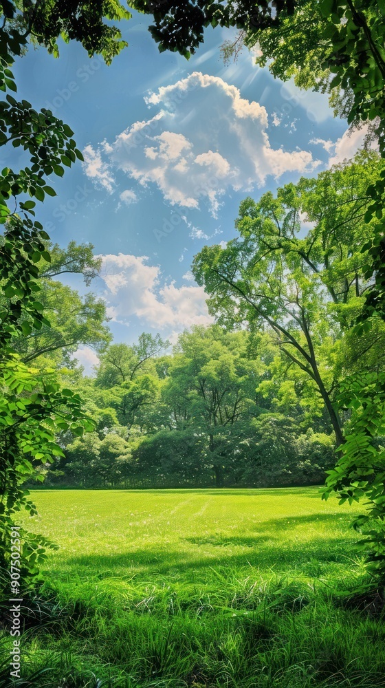 Green Meadow With Sunlight Peeking Through Trees. Green Meadow With Sunlight Peeking Through Trees.