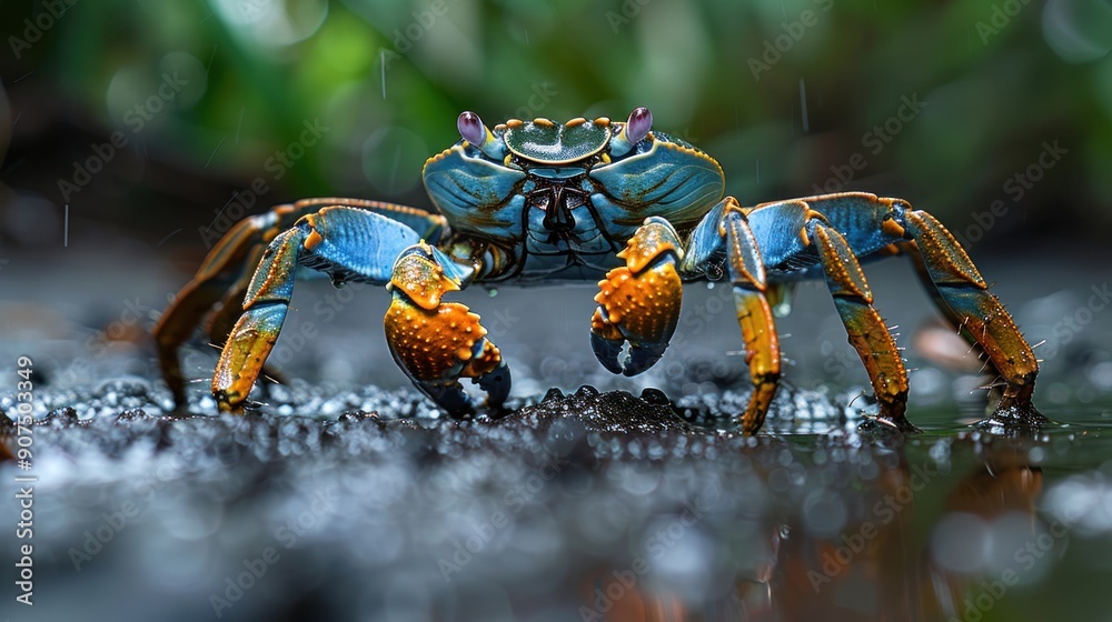 Vibrant Blue Crab in Tropical Rainforest Vibrant Blue Crab in Tropical Rainforest