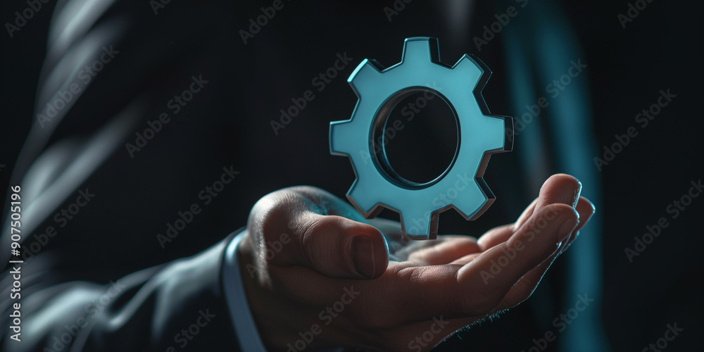 Businessman's hand is holding virtual gear icon. businessand technology concept.
Businessman's hand is holding virtual gear icon. businessand technology concept.