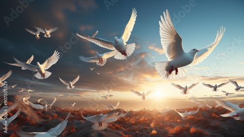 birds flying in the sunset