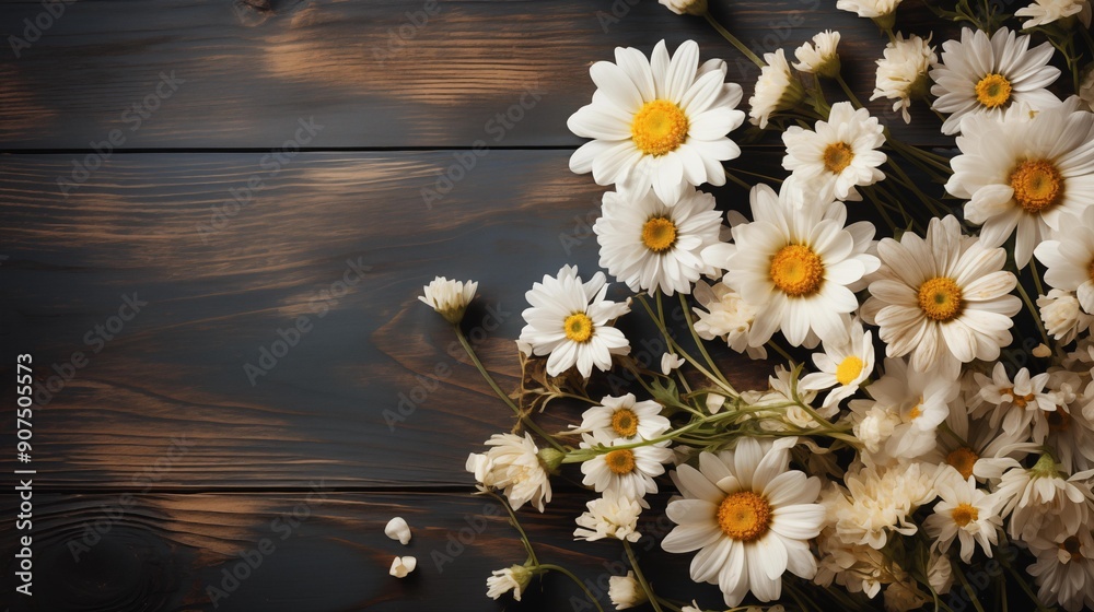 Obraz premium white flowers on wooden background