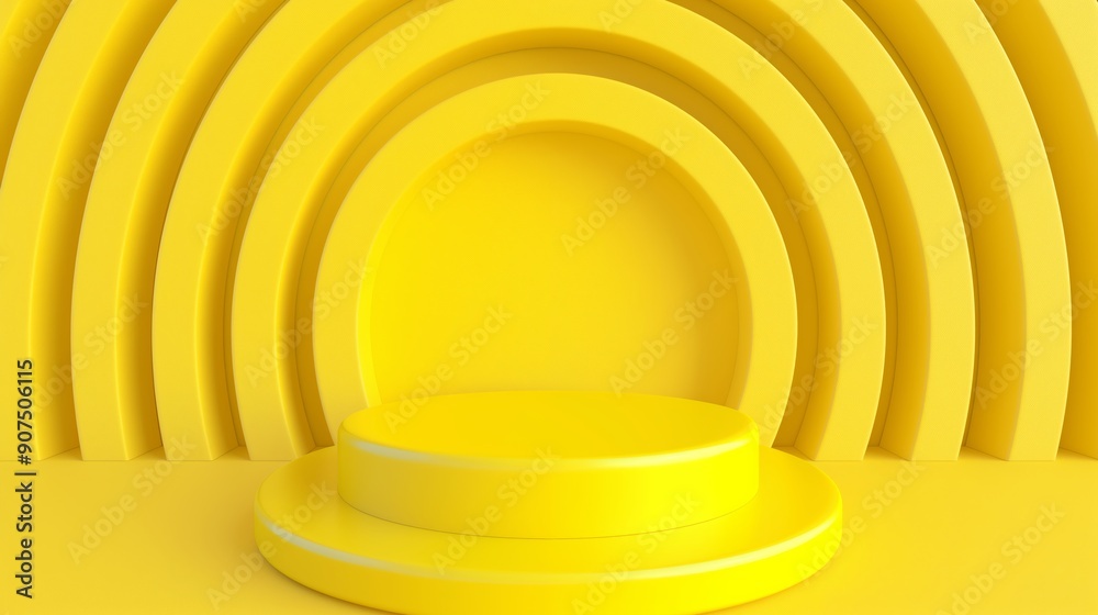 Obraz premium A yellow stage with a yellow platform in the center. The stage is empty and ready for a performance