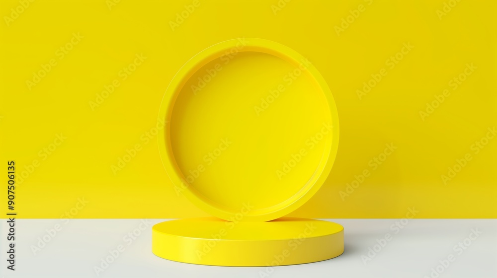 A yellow plate is on a white background. The plate is empty and has a round shape A yellow plate is on a white background. The plate is empty and has a round shape