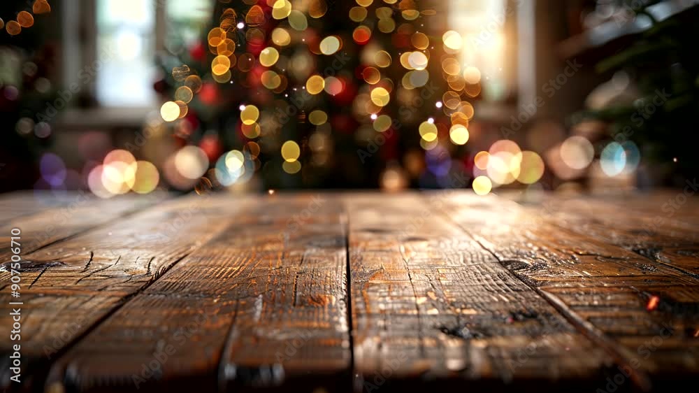 Christmas Tabletop Background with Bokeh Lights Christmas Tabletop Background with Bokeh Lights