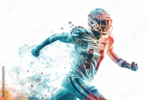American football player running with determination and power