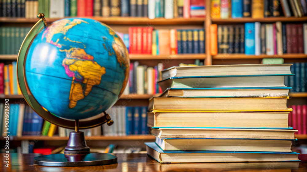 Globe and Books on a Wooden Desk. Globe and Books on a Wooden Desk.