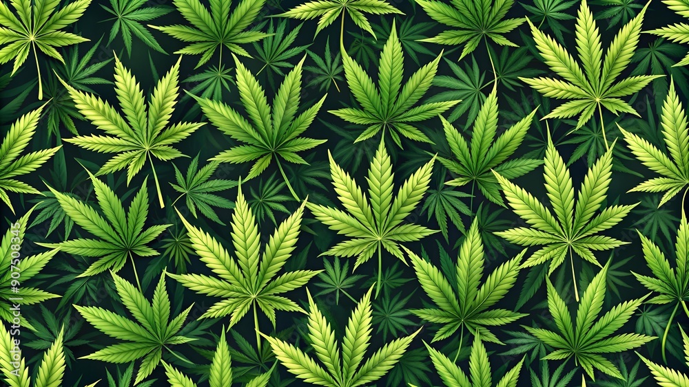 Vibrant Green Cannabis Leaves Seamless Pattern - Digital Wall Tile Decor  AI generated