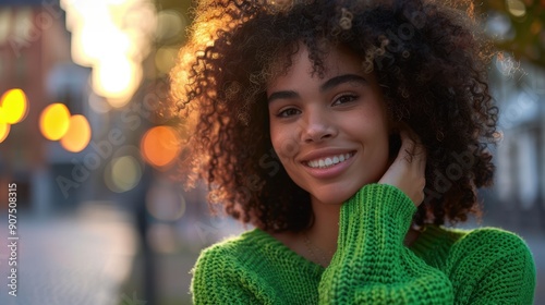 The smiling curly woman