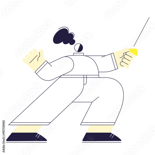 Woman in fencing uniform wielding a sword
