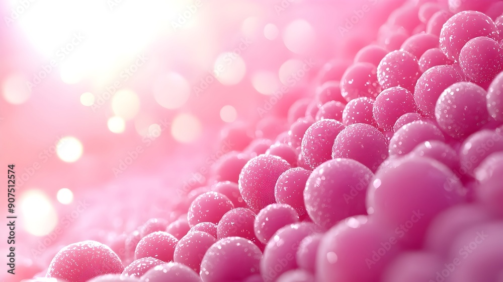 Obraz premium Vibrant Glowing Skin Cell Spheres in Futuristic Cosmetic Sunscreen Abstract