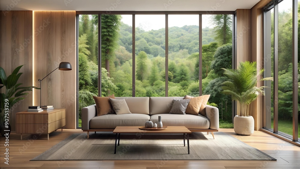© Sanook - Serene Minimalist Living Room with a Touch of Nature  AI generated