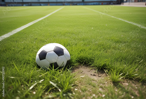 football field, summer, ball on grass, summer, urban