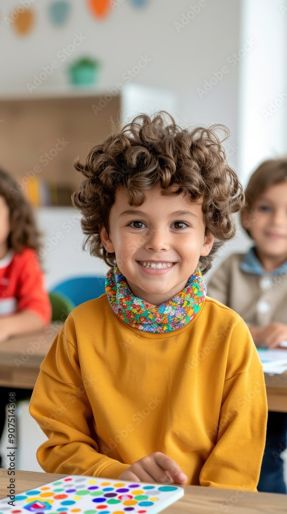Happy Child Student Learning in Classroom Happy Child Student Learning in Classroom