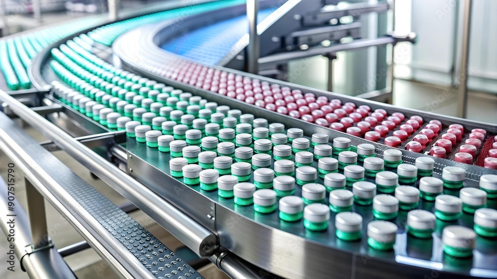 Obraz premium A Symphony of Automation: Conveyor Belt in Motion Generative AI