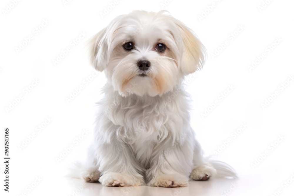 Adorable White Maltese Dog Sitting on a White Background. Adorable White Maltese Dog Sitting on a White Background.