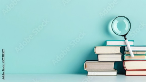 Company financial health check, magnifying glass on books, flat design illustration