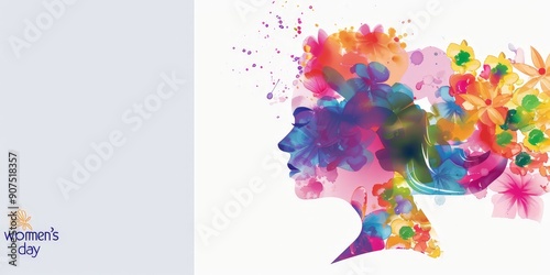 Empowering International Women's Day Celebration with Woman Silhouette, Colorful Flowers, and Splash of Equality Symbolism