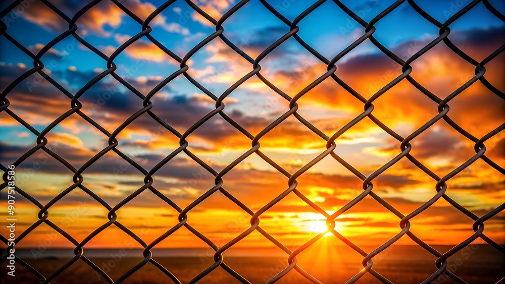 Rusty Chain Link Fence Against a Sunset Sky AI generated Rusty Chain Link Fence Against a Sunset Sky AI generated