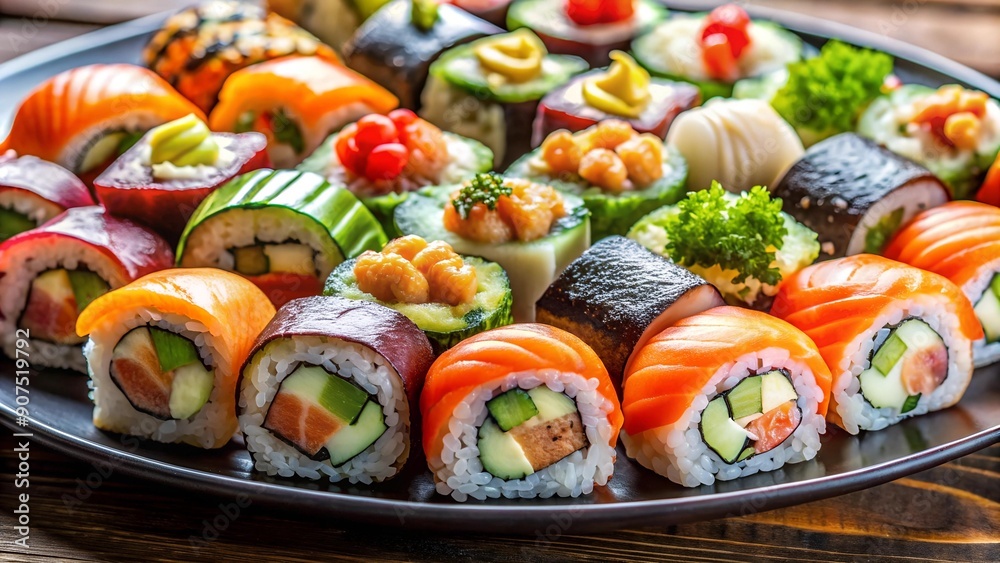 Sushi Symphony: A Vibrant Tableau of Colors and Textures Generative AI Sushi Symphony: A Vibrant Tableau of Colors and Textures Generative AI