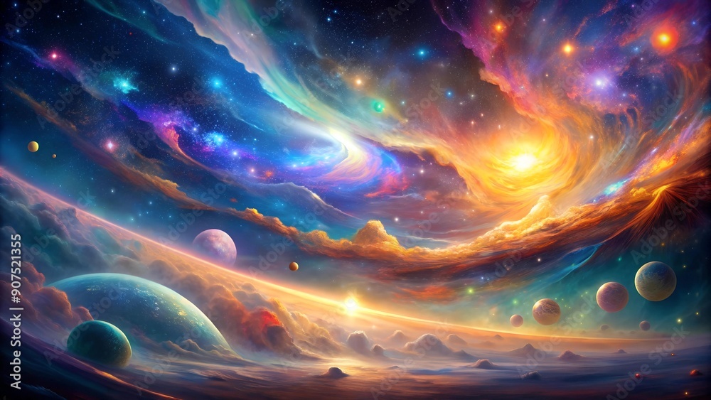 Fototapeta premium Celestial Symphony: An Abstract Journey Through the Cosmos Generative AI