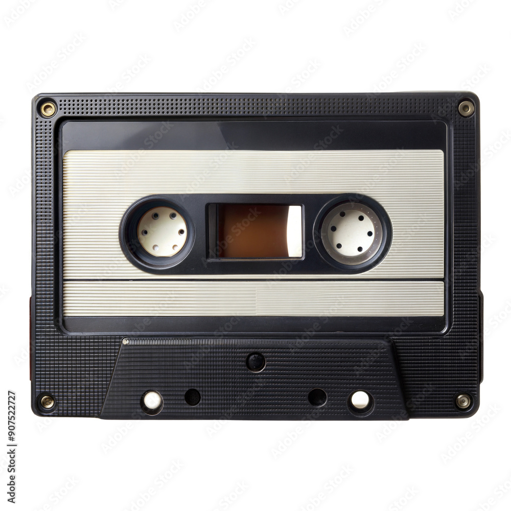 Obraz premium black retro tape cassette isolated on white background, png format