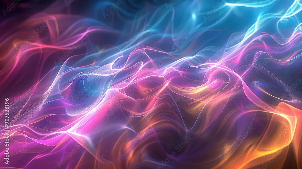 Abstract 3D waves of light and color, creating a dynamic and vibrant background for artistic and creative visuals Abstract 3D waves of light and color, creating a dynamic and vibrant background for artistic and creative visuals