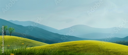 Tranquil Mountain Landscape with Lush Grass and Sky