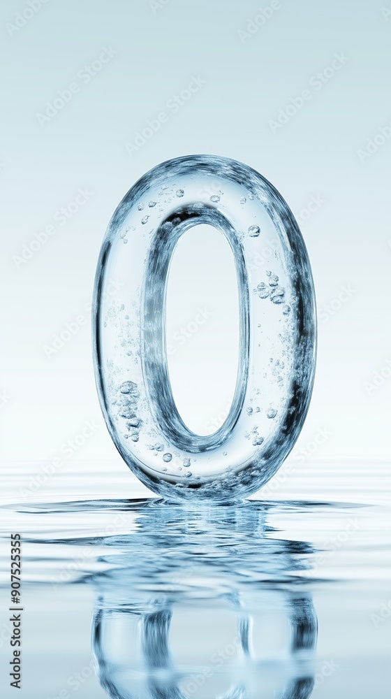 A Floating Transparent Number Zero in Water with Bubbles A Floating Transparent Number Zero in Water with Bubbles